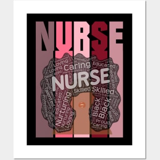 Black Nurse Words in Afro Hair Posters and Art